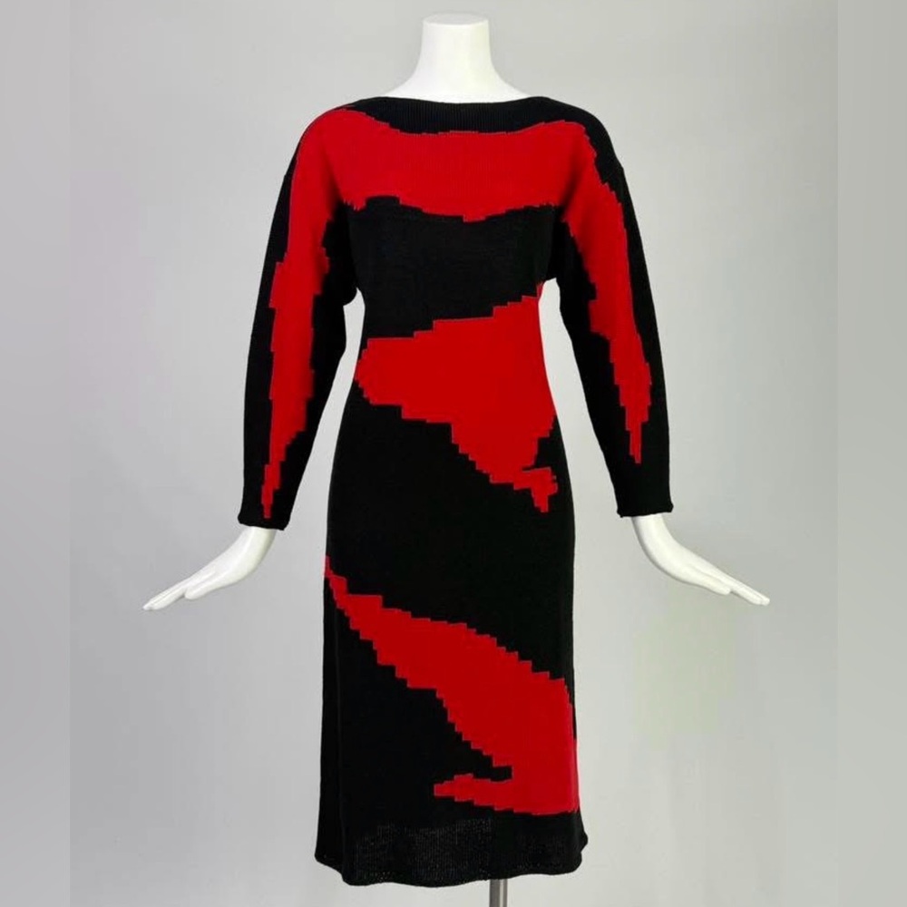 HIGH END DESIGNER Hanae Mori Rayon Knitwear Sweater Dress, M-L